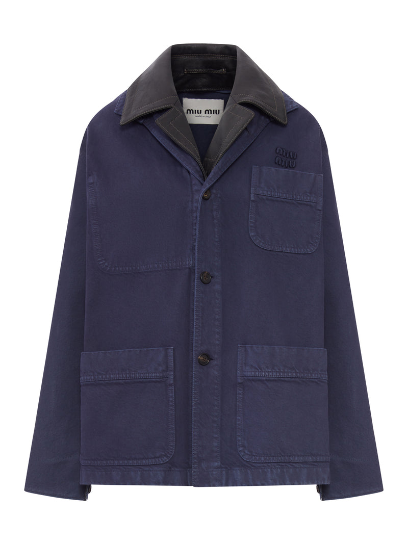 SINGLE-BREASTED GABARDINE AND LEATHER JACKET