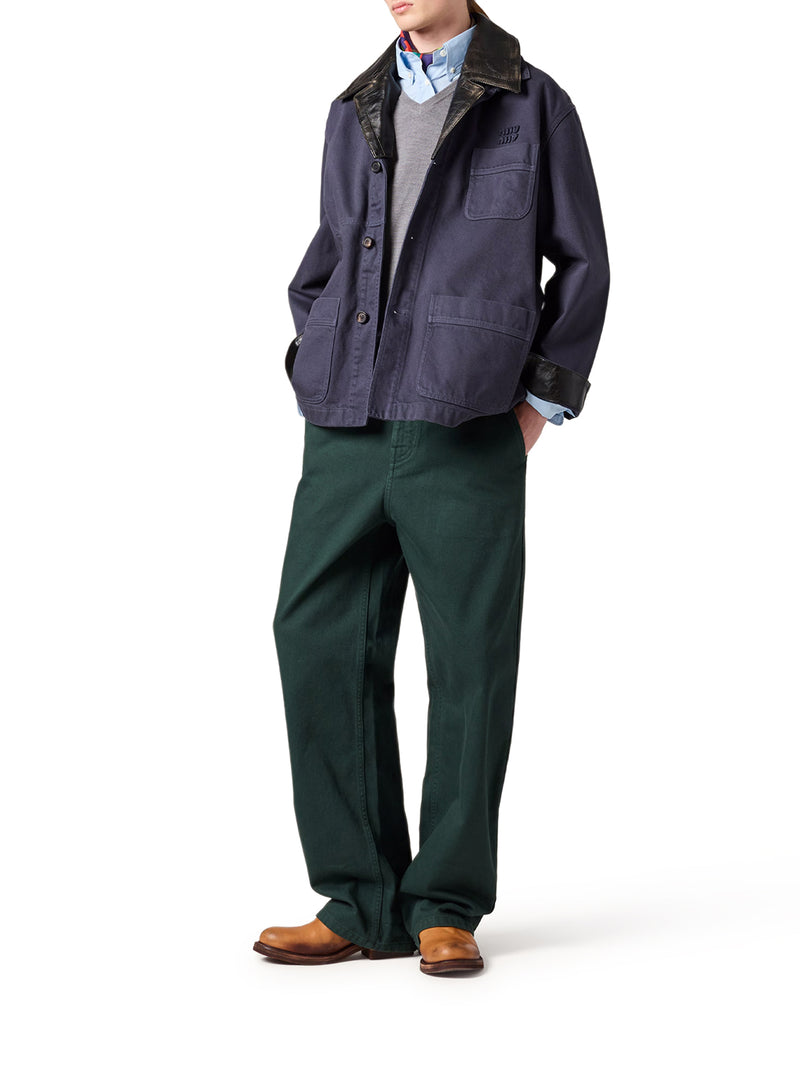 SINGLE-BREASTED GABARDINE AND LEATHER JACKET