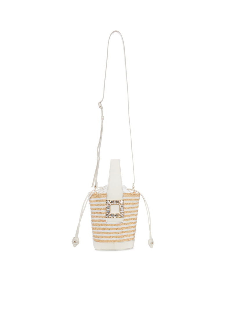 STRIPED RAFFIA BUCKET BAG WITH JEWEL BUCKLE