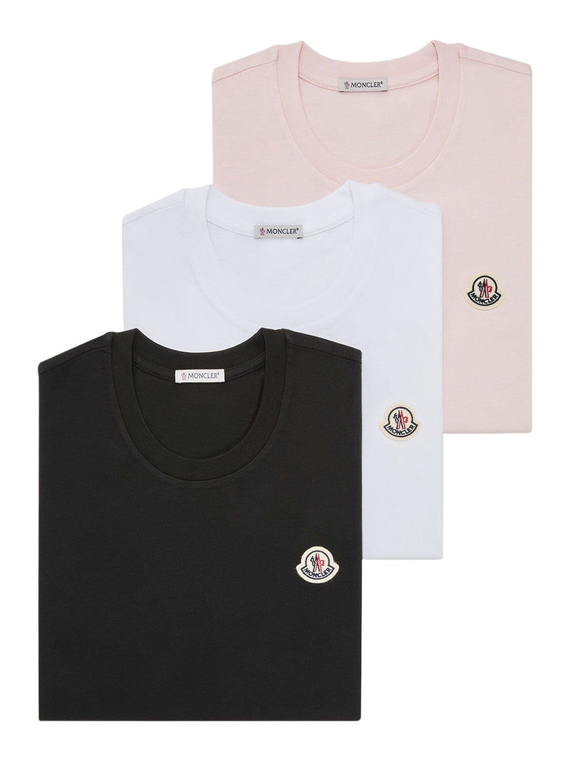 SET OF THREE COTTON T-SHIRTS WITH LOGO PATCH
