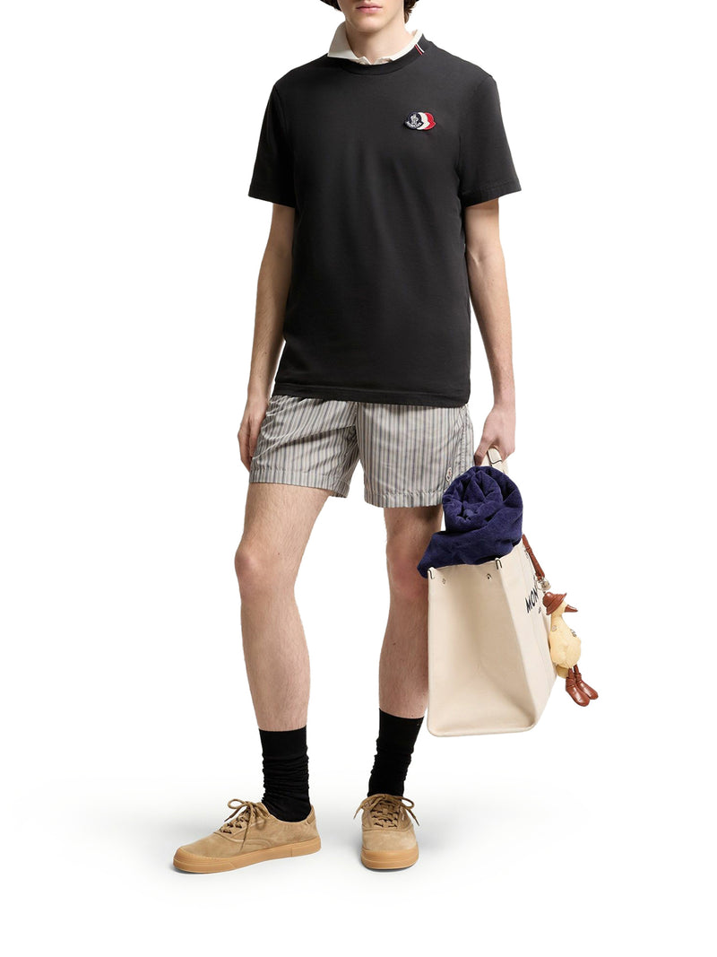 BLACK COTTON T-SHIRT WITH EMBROIDERED TRICOLOR LOGO