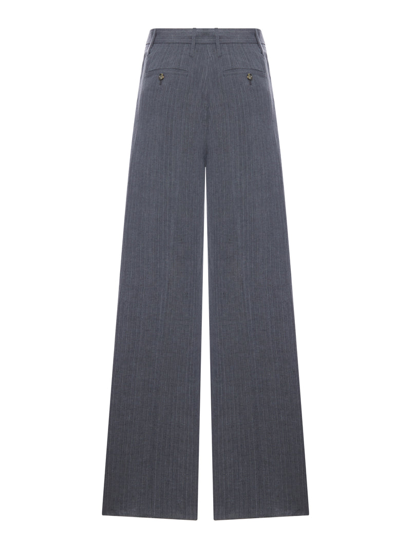 TAILORED PINSTRIPE LINEN PALAZZO TROUSERS WITH BELT