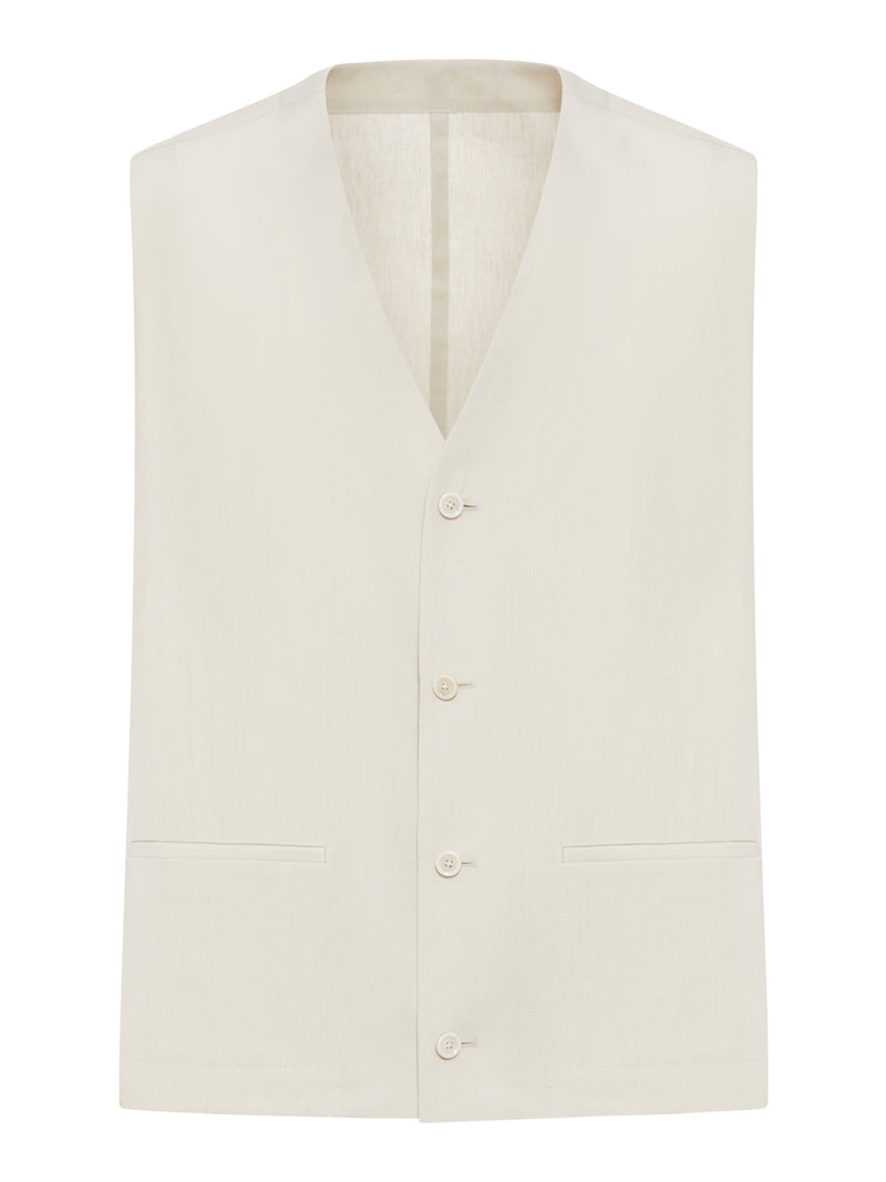 TAILORED LINEN AND COTTON BLEND VEST