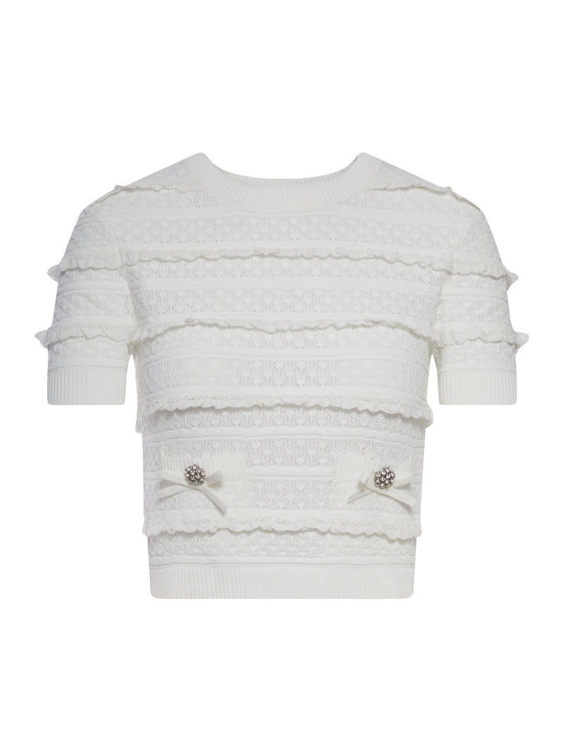 WHITE POINTELLE KNIT TOP