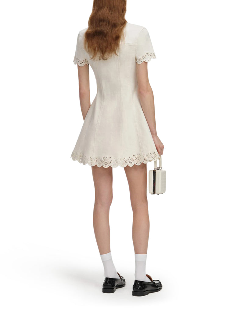 CREAM BRODERIE DENIM MINI DRESS