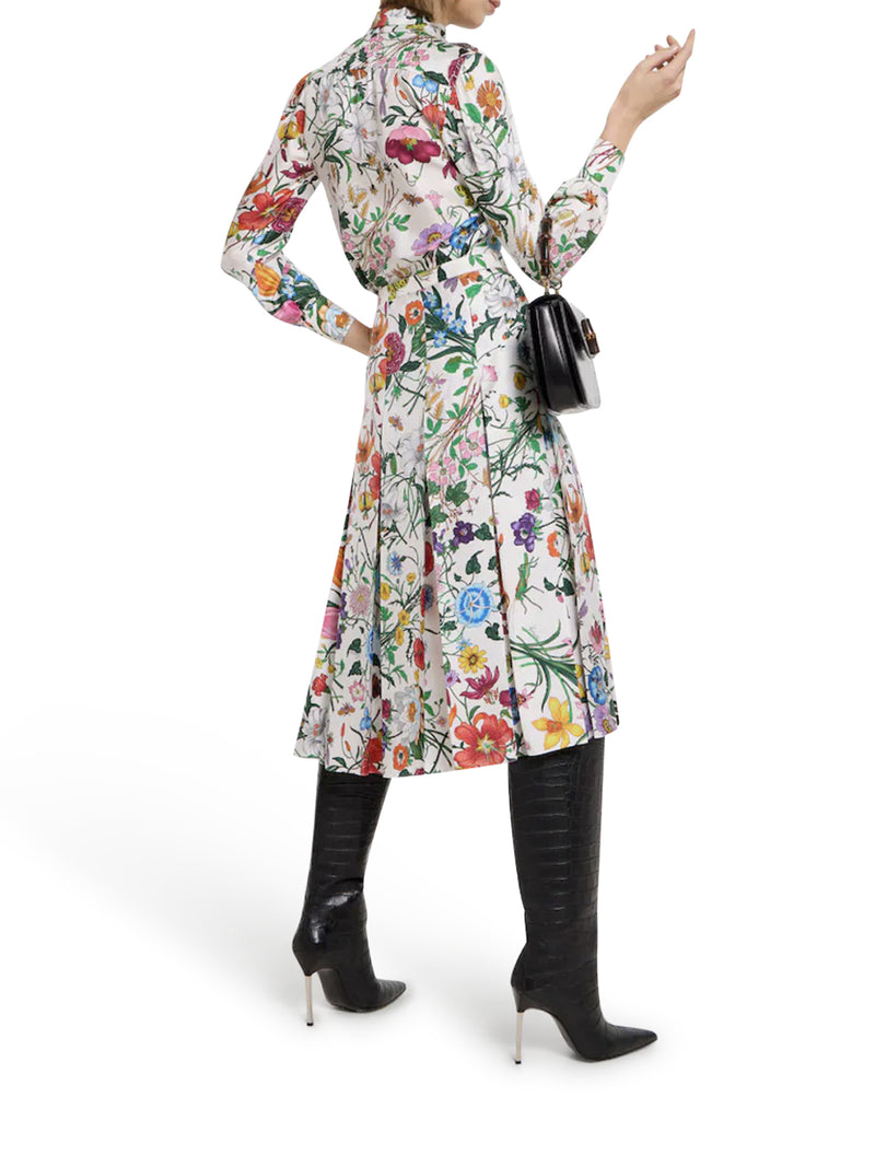 PRINTED SILK TWILL SHIRT WITH BOW