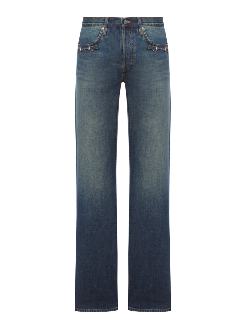 COTTON DENIM TROUSERS WITH CLAMP