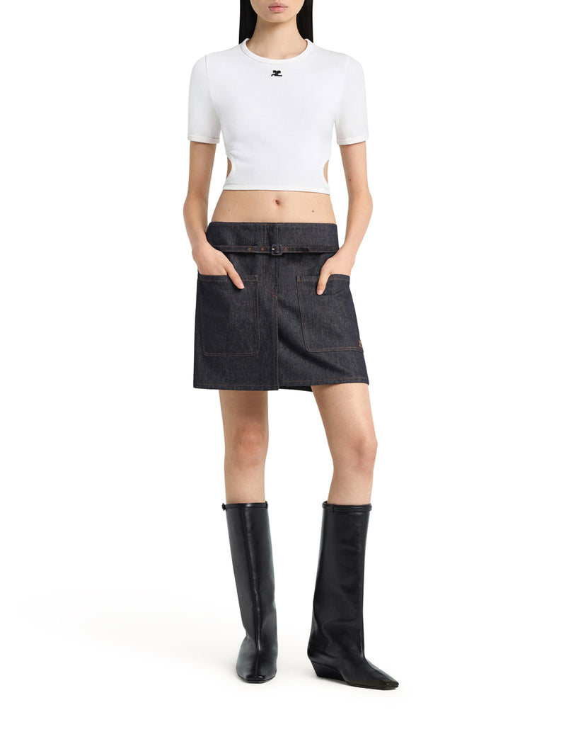 CROPPED T-SHIRT WITH EMBROIDERED LOGO AND CUT-OUT DETAIL