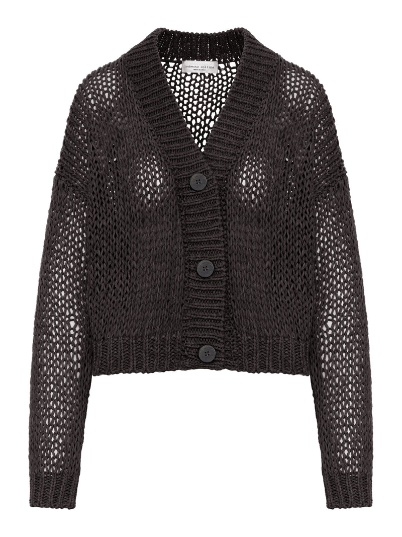 CROPPED CARDIGAN IN PERFORATED KNIT