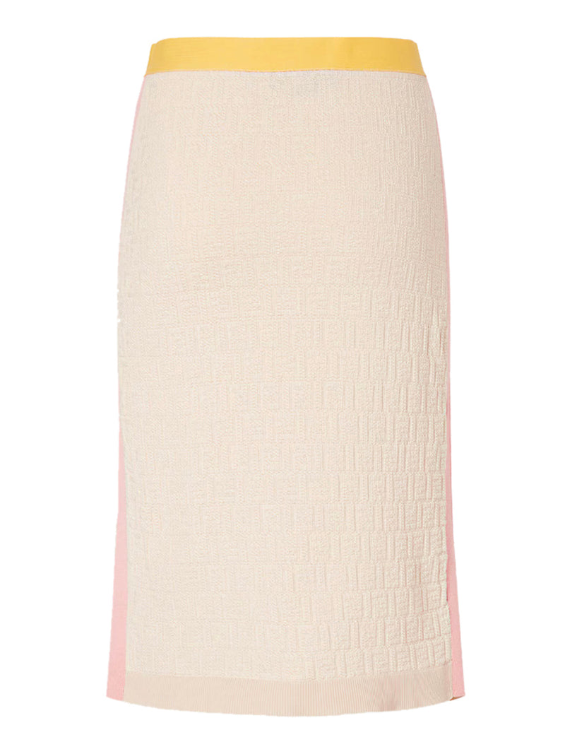 MIDI SKIRT WITH COLOR BLOCK INSERTS IN COTTON AND SILK