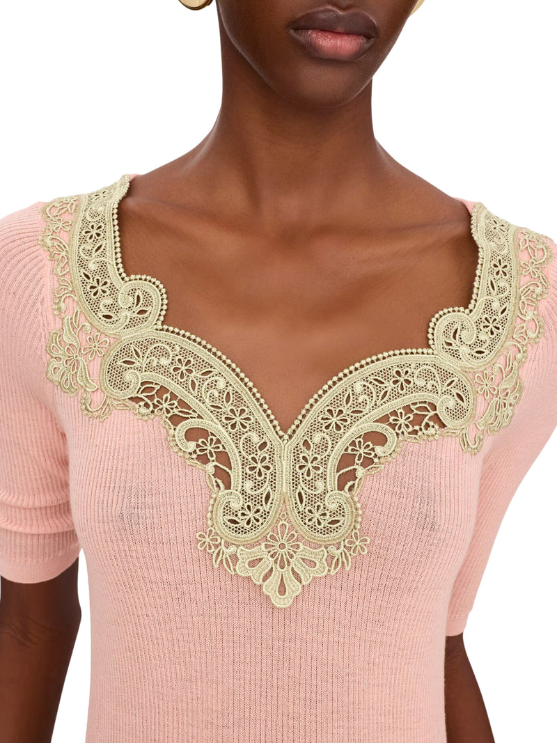 FITTED SWEATER IN WOOL AND LACE KNIT