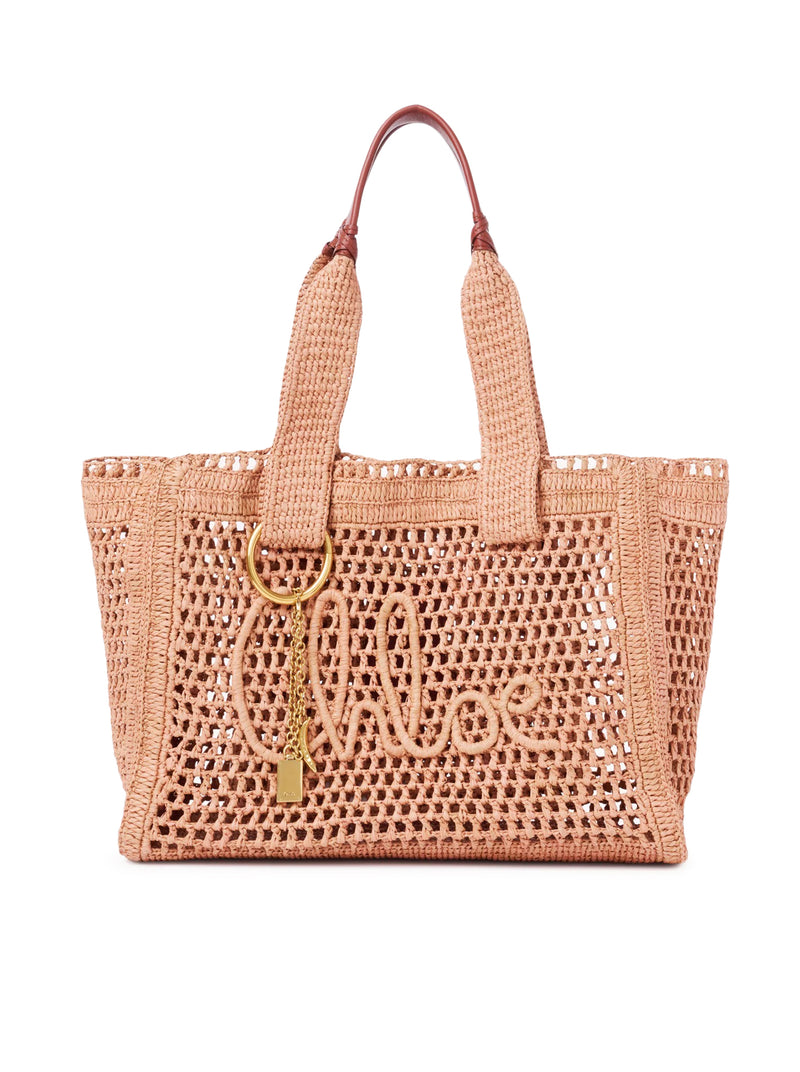 EAST-WEST SUMMER BANANA TOTE BAG IN RAFFIA