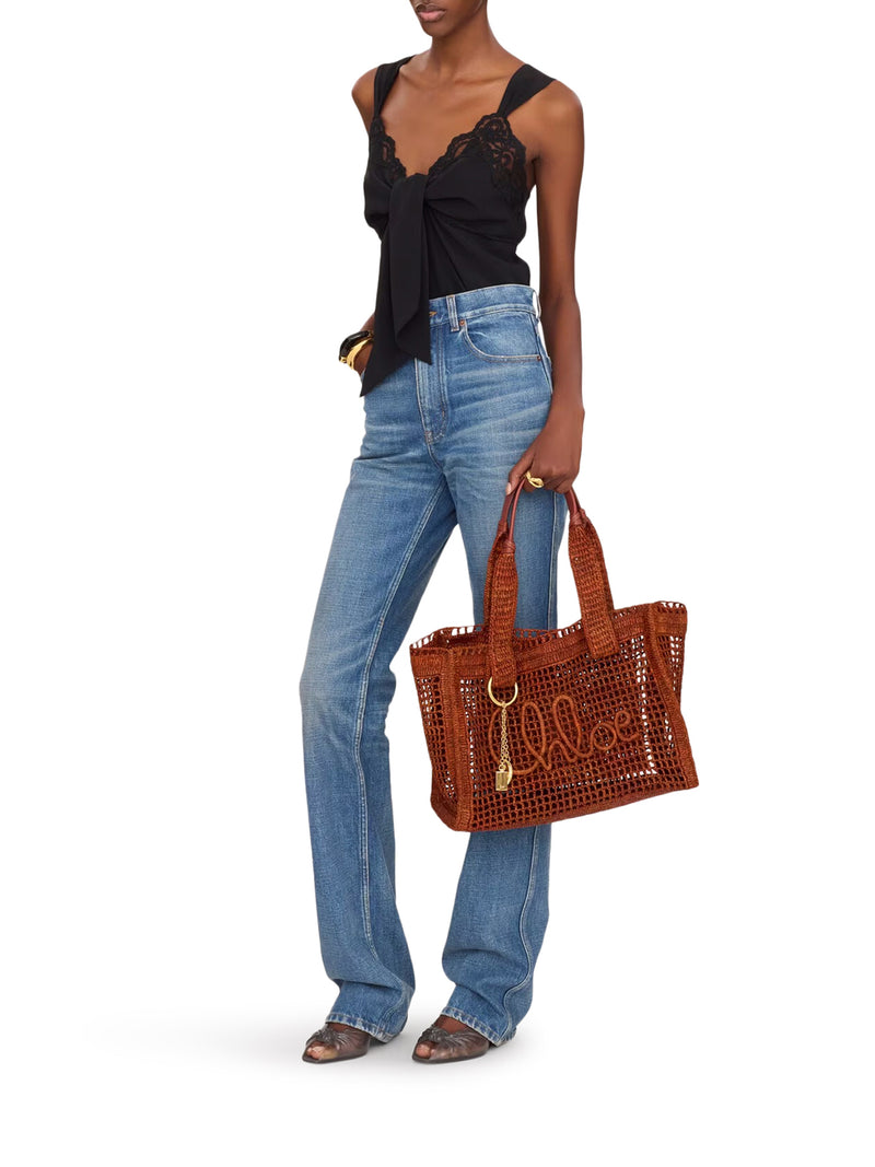 EAST-WEST SUMMER BANANA TOTE BAG IN RAFFIA