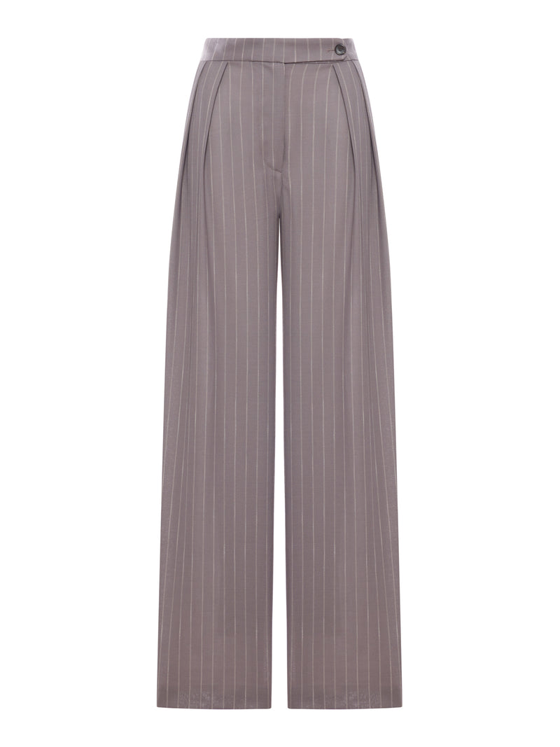 WIDE-LEG PINSTRIPED FABRIC TROUSERS WITH PLEATS