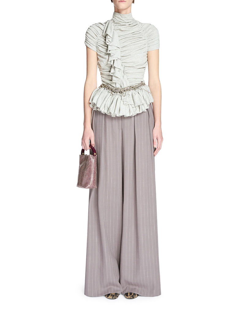 WIDE-LEG PINSTRIPED FABRIC TROUSERS WITH PLEATS