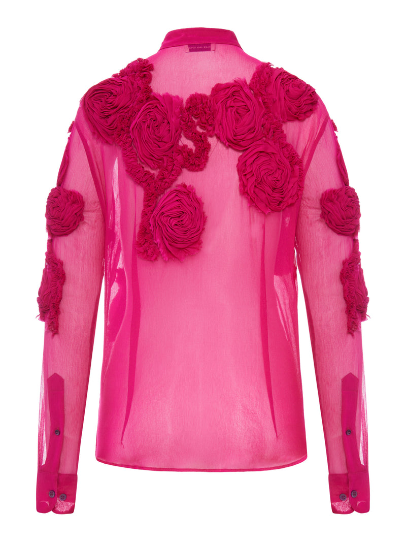 ORGANZA SHIRT WITH FLORAL APPLICATIONS