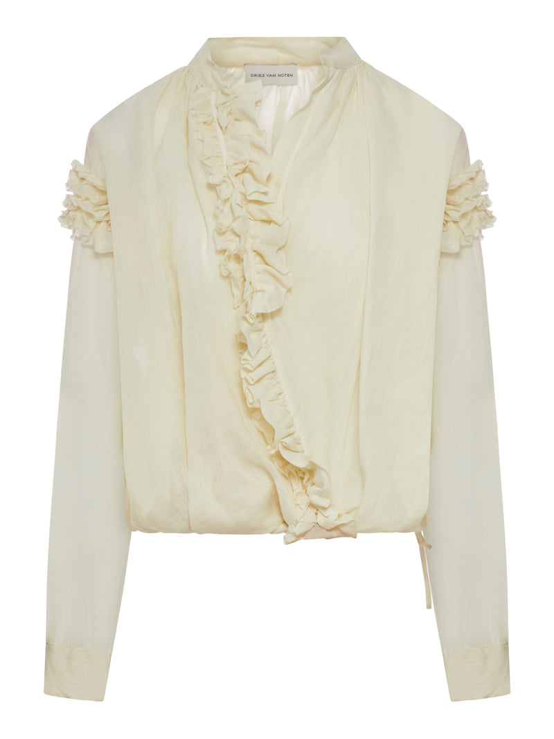 RAMIE BLOUSE WITH RUFFLES AND CROSSOVER NECKLINE