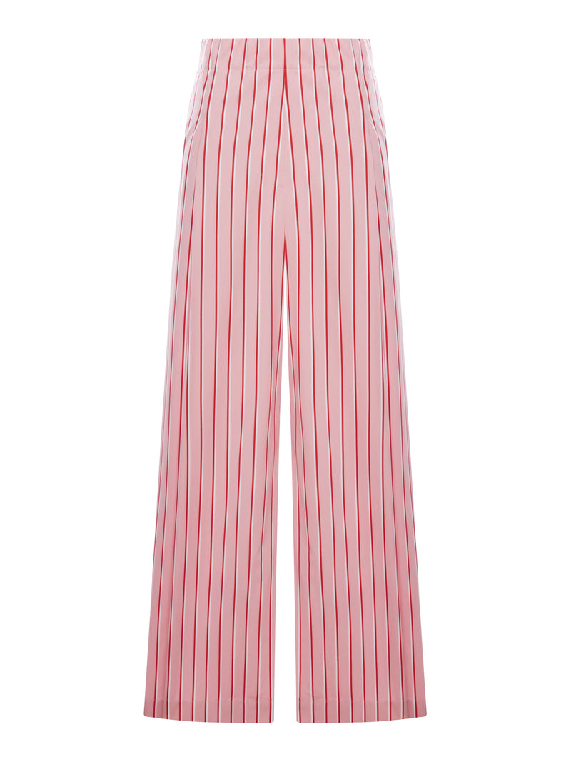 RED STRIPED COTTON PALAZZO TROUSERS