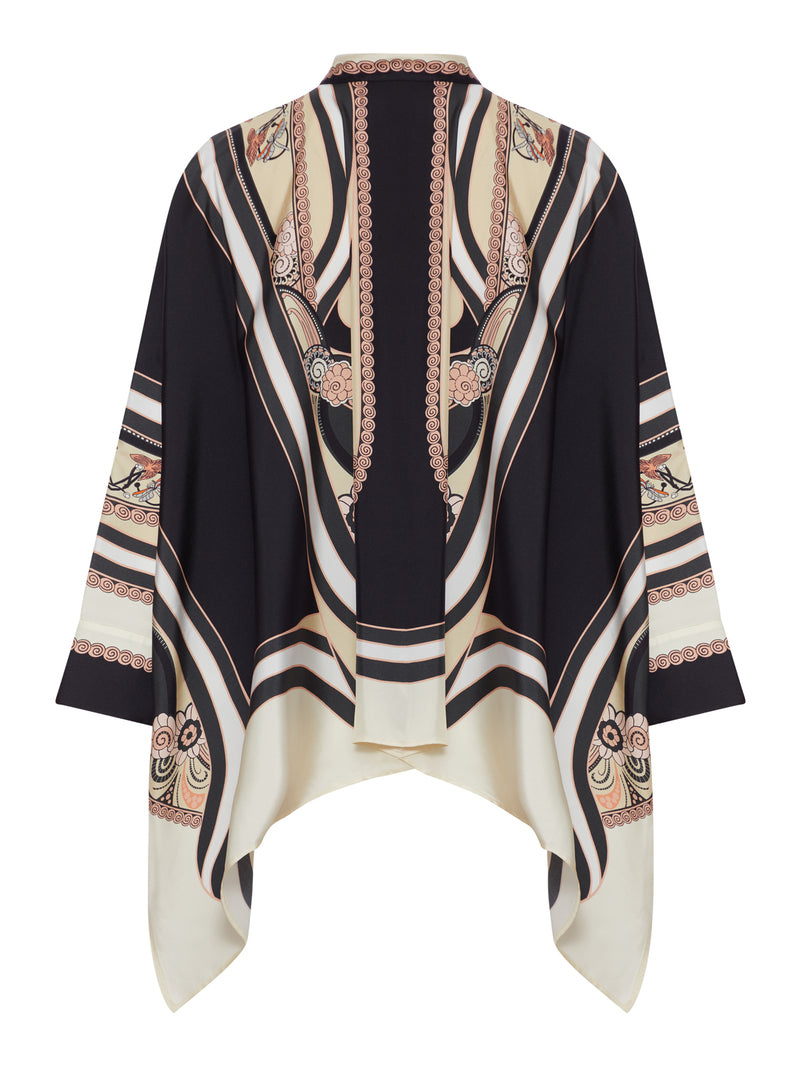 SILK SCARF SHIRT WITH GRAPHIC PRINT AND ASYMMETRIC BOTTOM