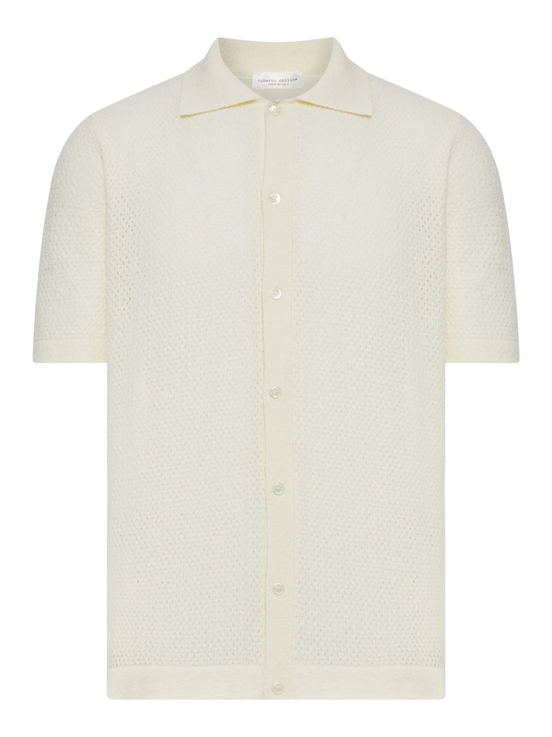 PERFORATED KNIT SHIRT WITH CLASSIC COLLAR