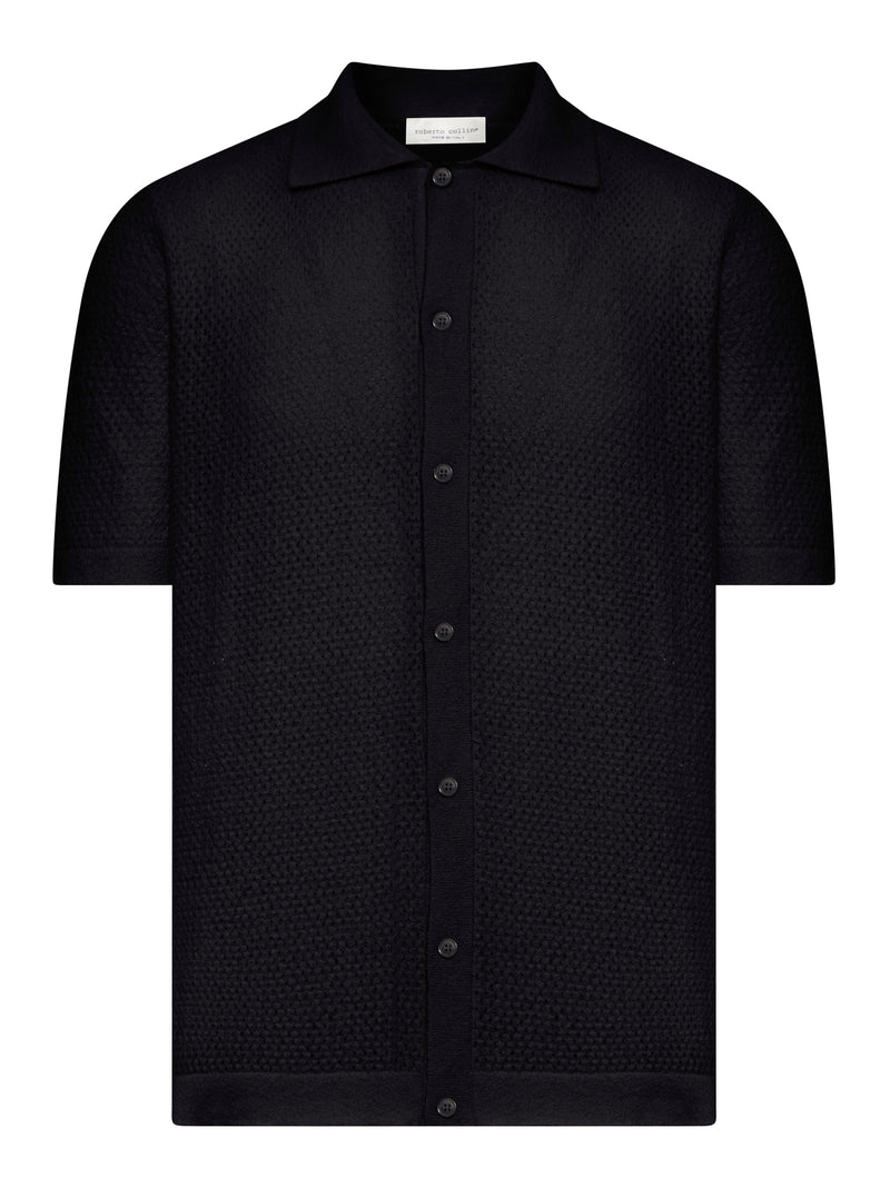 PERFORATED KNIT SHIRT WITH CLASSIC COLLAR