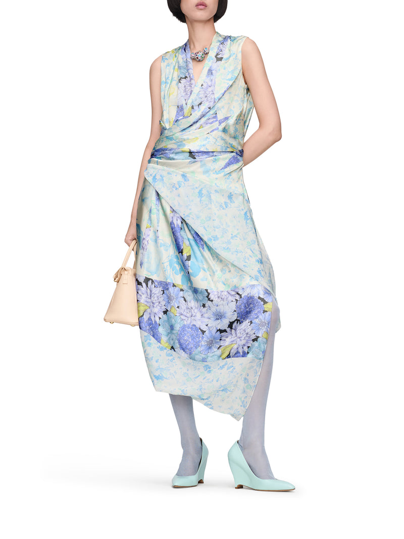 FLORAL SILK WRAP DRESS