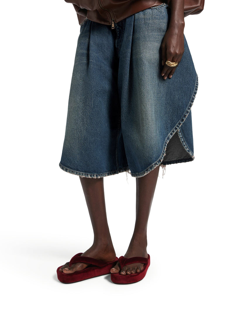 DARK OCEAN DENIM TULIP SHORTS