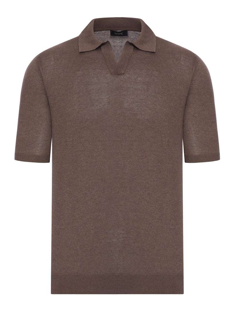 V-NECK POLO SHIRT WITH MELANGE EFFECT IN SILK