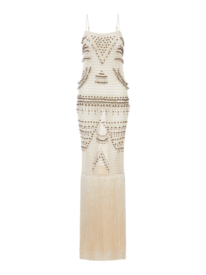 TAKARA LONG DRESS WITH FRINGES