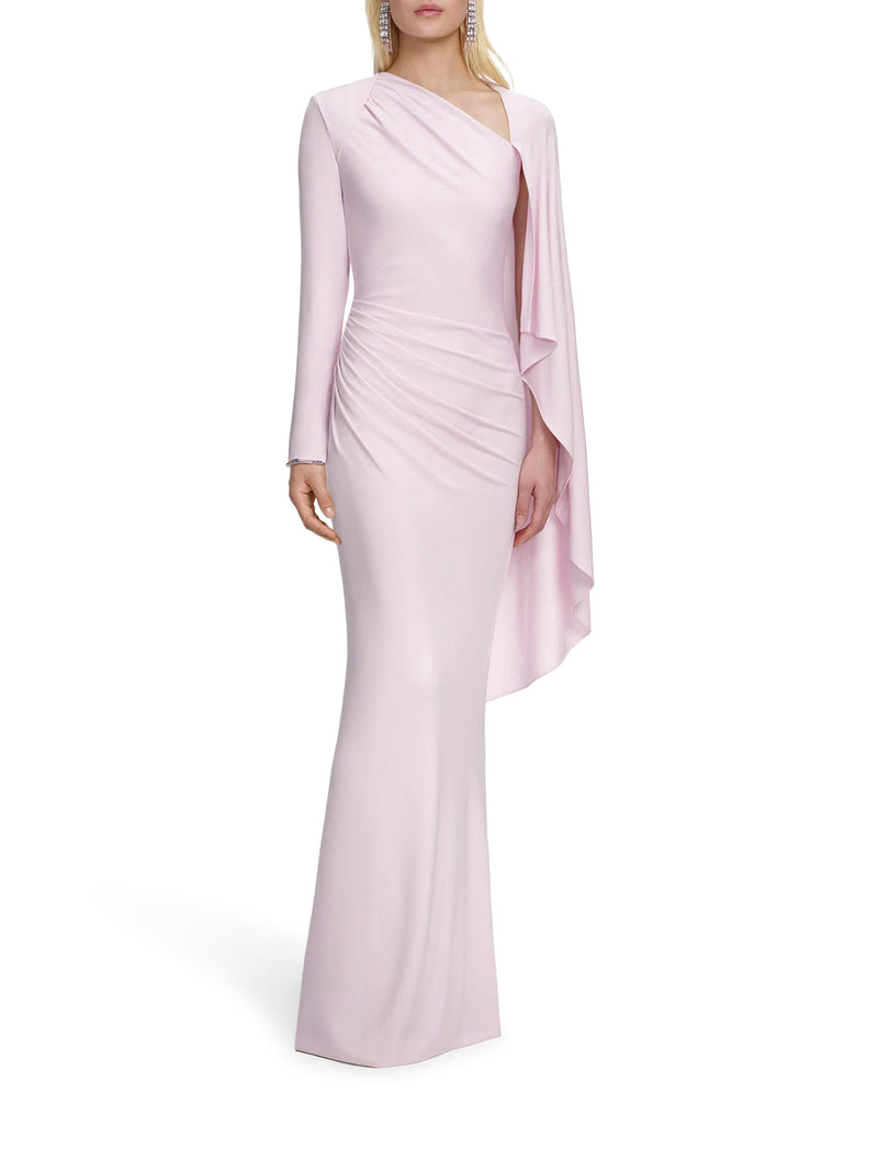 LONG DRAPED PINK JERSEY DRESS