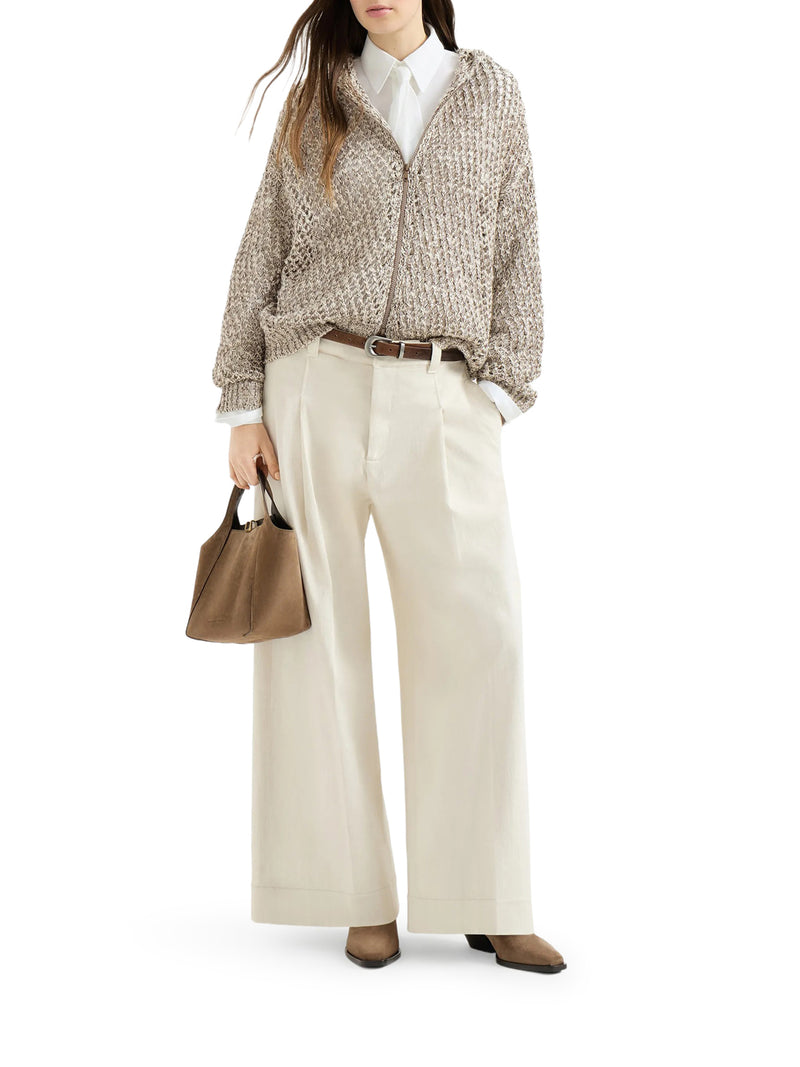 DAZZLING CHINÉ SILK AND LINEN KNIT CARDIGAN WITH HOOD AND ZIP