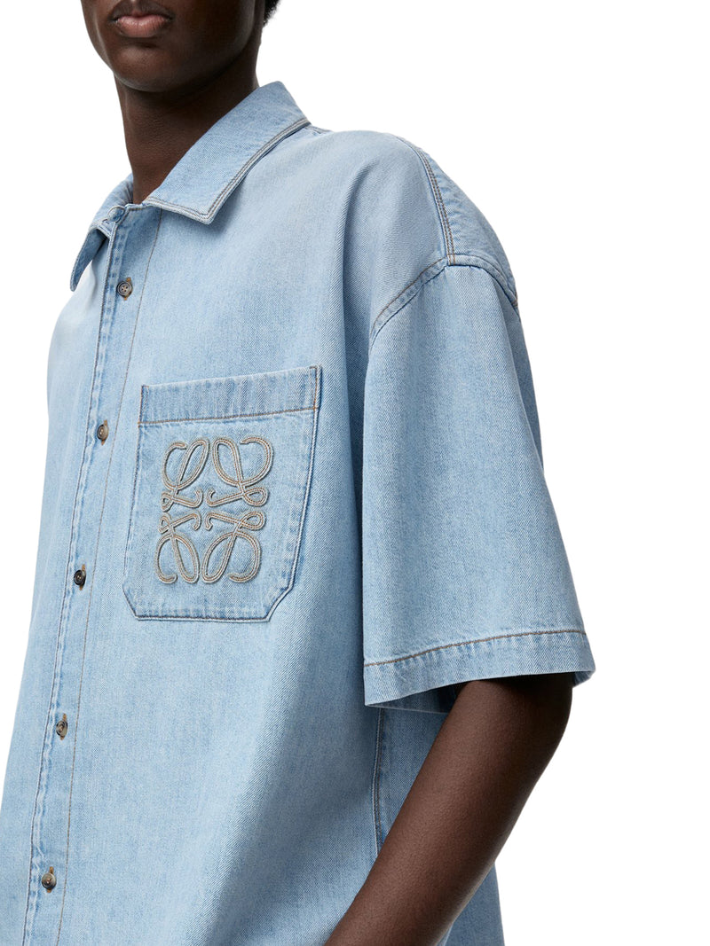 SHORT-SLEEVED DENIM SHIRT WITH ANAGRAM EMBROIDERY