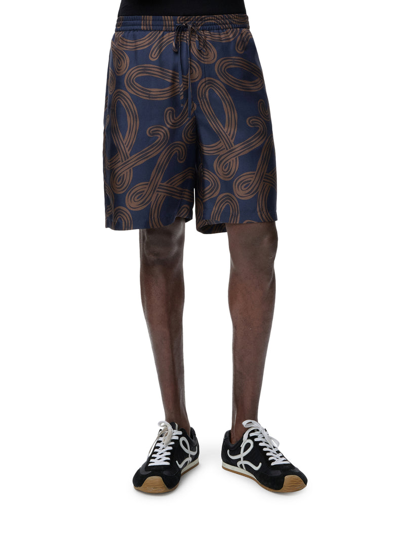 SILK TWILL SHORTS WITH ALL-OVER ANAGRAM PRINT