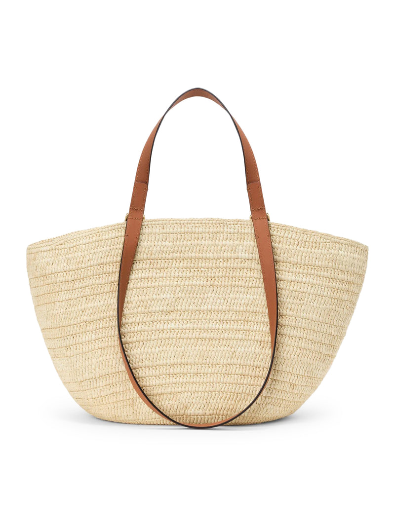 ECLIPSE MEDIUM BASKET BAG IN RAFFIA AND CALFSKIN