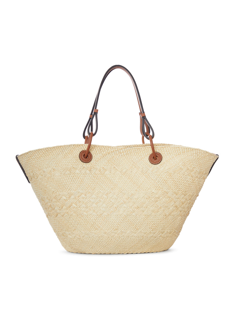 ANAGRAM BASKET MEDIUM BAG IN IRACA PALM AND CALFSKIN