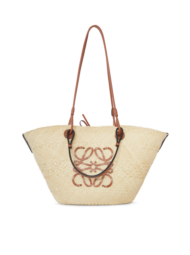 ANAGRAM BASKET MEDIUM BAG IN IRACA PALM AND CALFSKIN