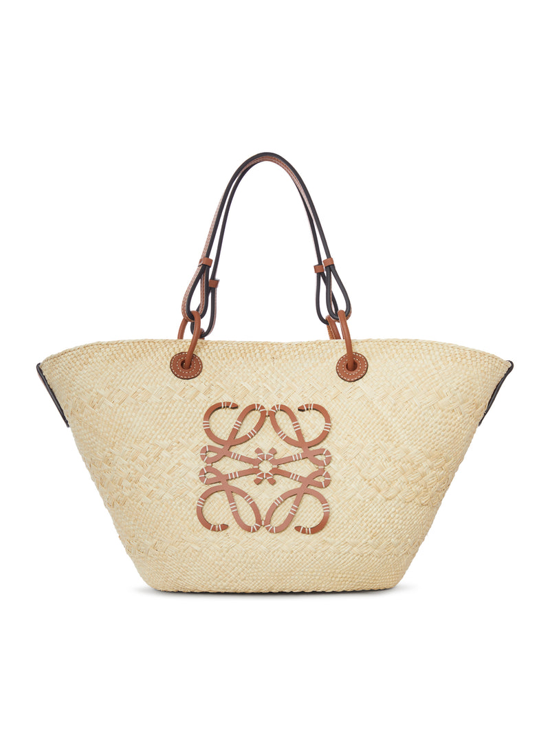 ANAGRAM BASKET MEDIUM BAG IN IRACA PALM AND CALFSKIN