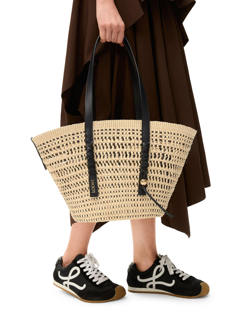 MEDIUM BRAID BASKET BAG IN IRACA PALM AND CALFSKIN