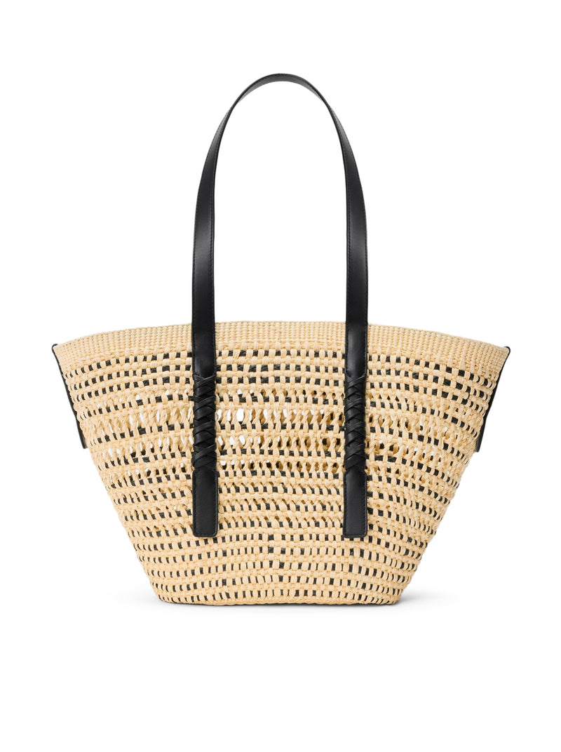 MEDIUM BRAID BASKET BAG IN IRACA PALM AND CALFSKIN