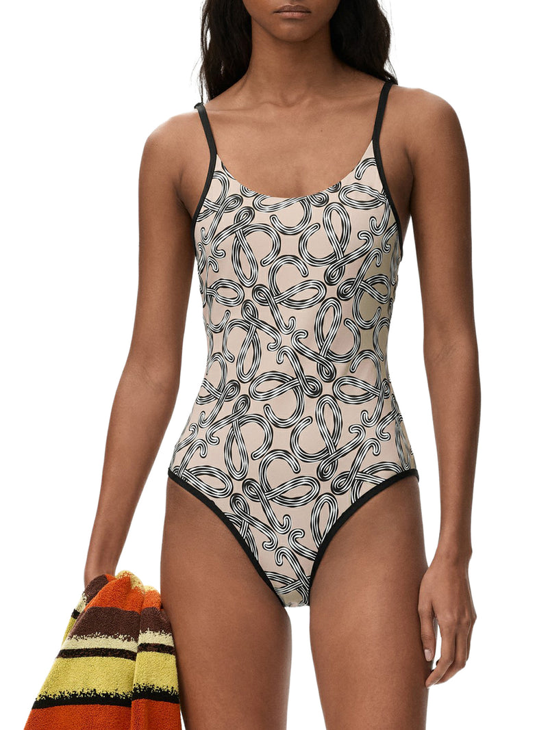 TECHNICAL JERSEY SWIMSUIT WITH ALL-OVER ANAGRAM PRINT