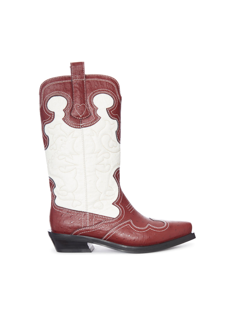 TWO-TONE LEATHER TEXAN BOOTS WITH DECORATIVE EMBROIDERY