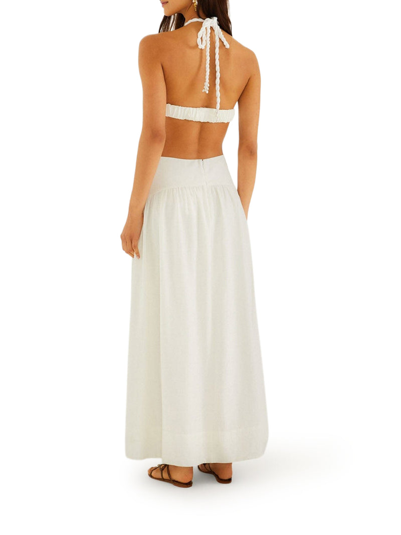 LONG HALTER DRESS WITH MARINE PRINT