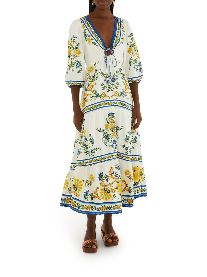 LONG DRESS WITH FLORAL PRINT AND THREE-QUARTER SLEEVES