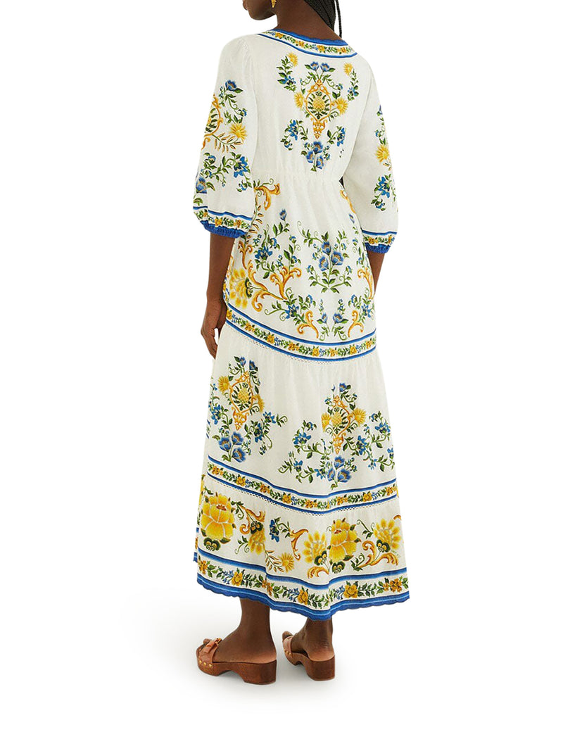LONG DRESS WITH FLORAL PRINT AND THREE-QUARTER SLEEVES