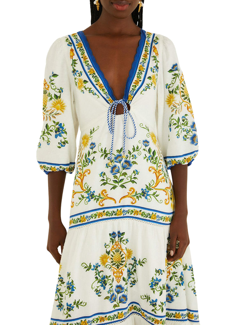 LONG DRESS WITH FLORAL PRINT AND THREE-QUARTER SLEEVES