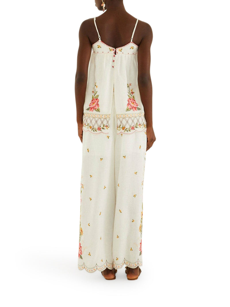 LINEN BLEND TOP WITH FLORAL EMBROIDERY