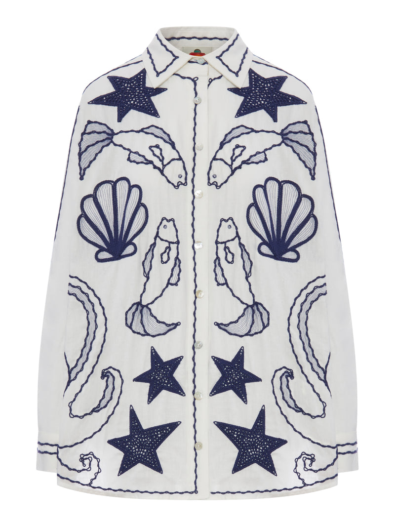 COTTON SHIRT WITH MARINE EMBROIDERY