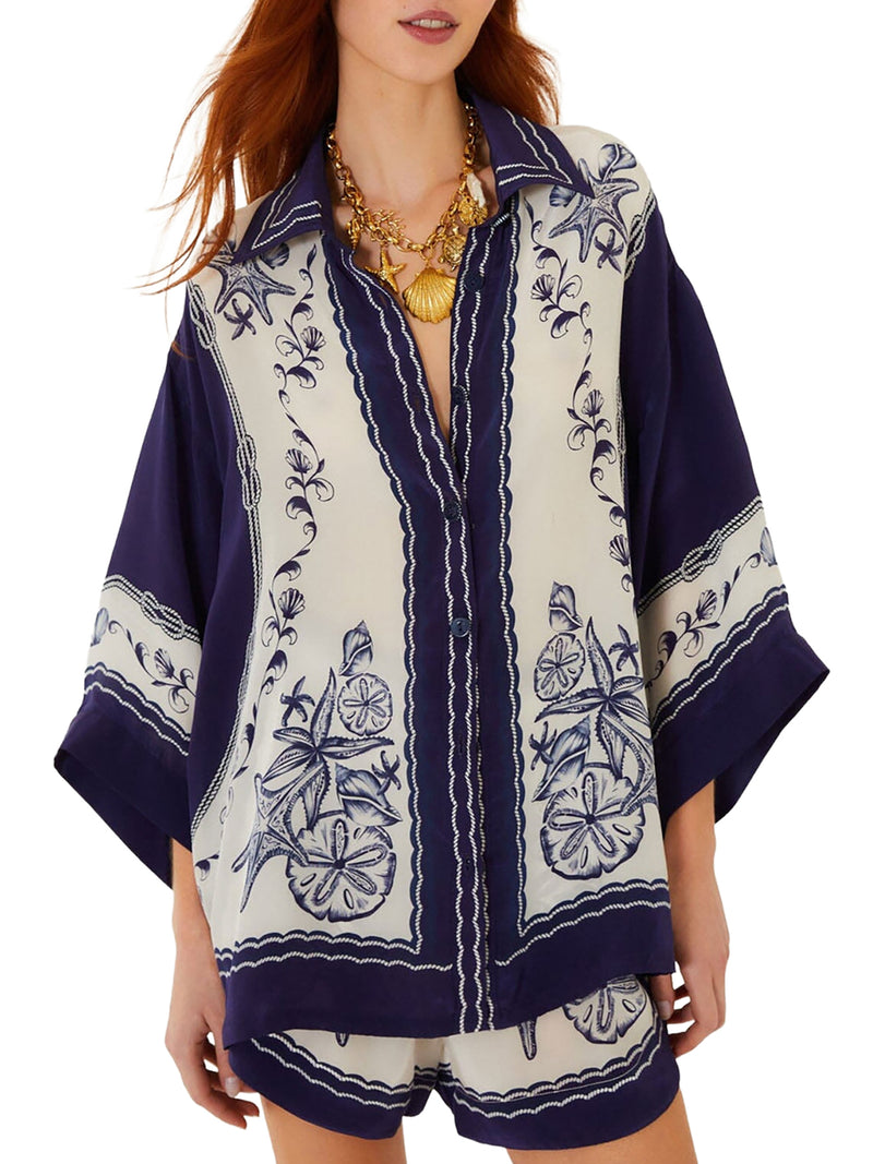 OVERSIZED SHIRT WITH NAVY BLUE PRINT