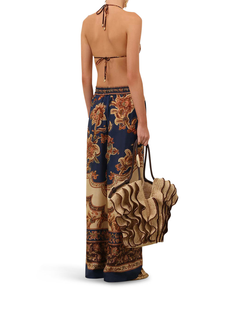 ASTER WIDE LEG PRINTED SILK TROUSERS