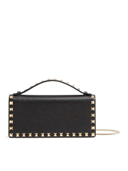 ROCKSTUD CHAIN WALLET IN GARNET CALFSKIN